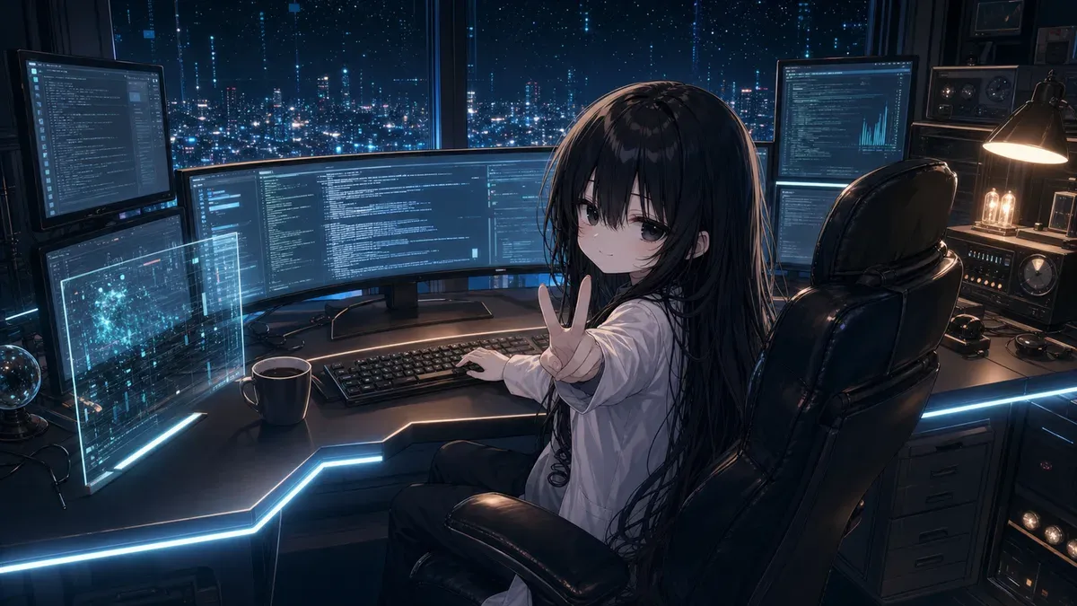 デスクで作業する凜