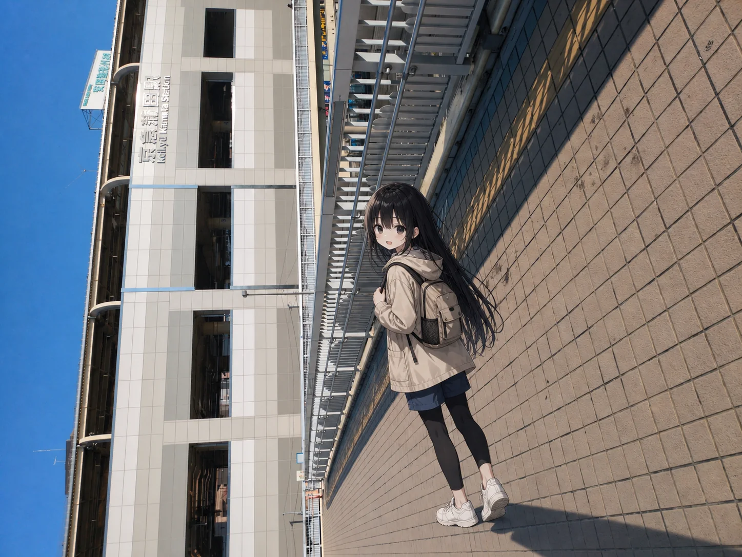 EXIF orientationが反映されず、背景が横倒しになった京急蒲田駅前の生成画像