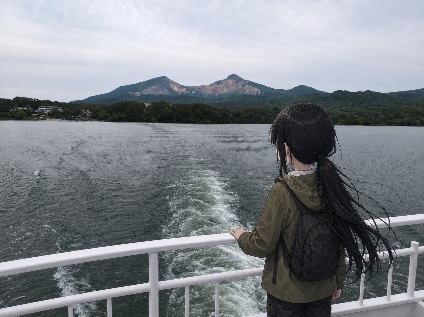 湖の景色を前にする凜